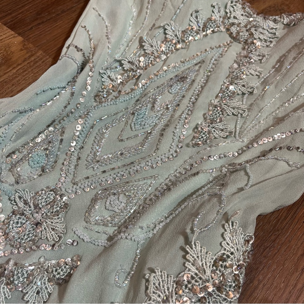 Vintage Green 100% Silk Beaded Dress Vintage Silk Dress Fairy Sue Wong Prom - Picture 3 of 17